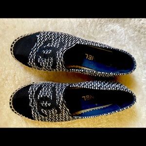 Chanel espadrille navy /black tweed classic size 38